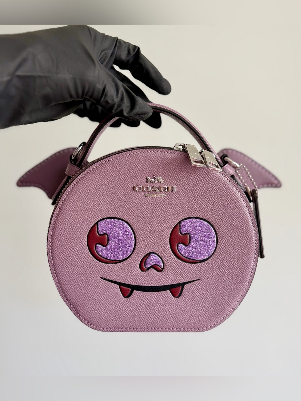 COACH Lavender Bat-Face Round Leather Crossbody Bag - Picture 2 of 14